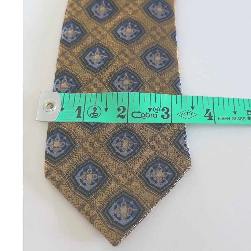 Jos A Bank Reserve Silk Tie Gold Blue Geometric Medallion Necktie Classical New
